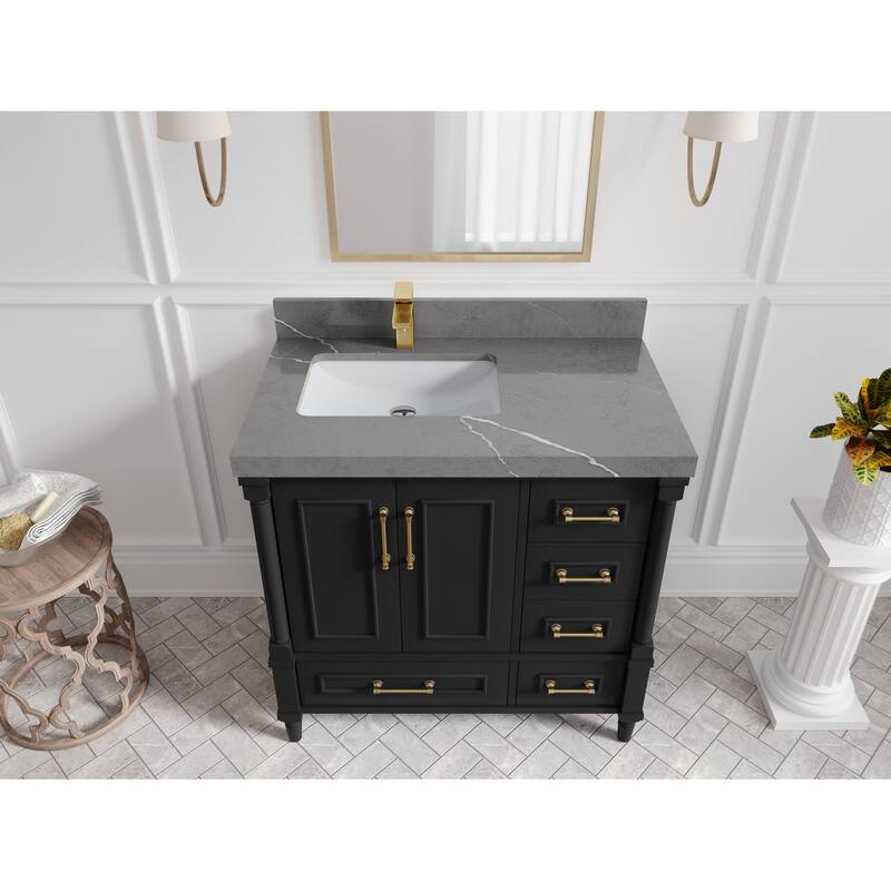 Willow Collections 36 in. W x 22 in. D Aberdeen Left Offset Sink Bathroom Vanity with Countertop - 2" Piatra Gray - Black
