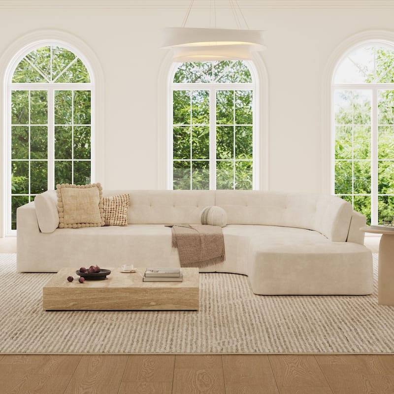 119.3" Curved L-Shaped Chenille Sectional Sofa, No Assembly Required