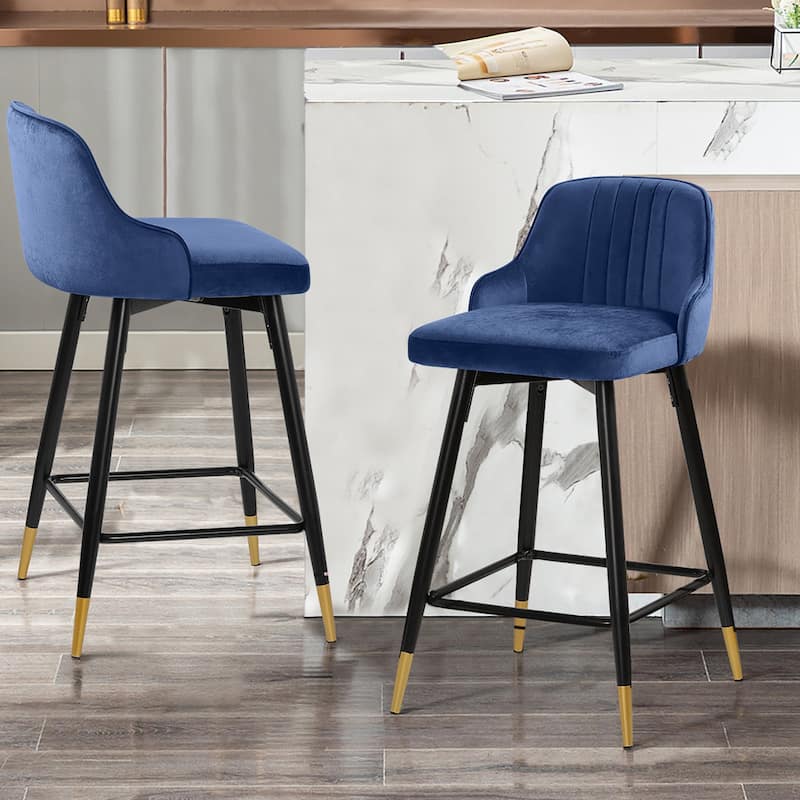 Modern Velvet Upholstered Swivel Counter/ Bar Stools Set of 2/4 - Set of 2 - Blue - Bar Height