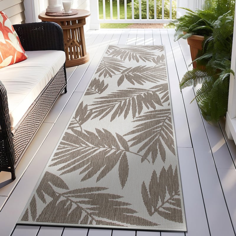 World Rug Gallery Floral Nature Inspired Indoor/Outdoor Area Rug - 2' x 7' Runner - Beige