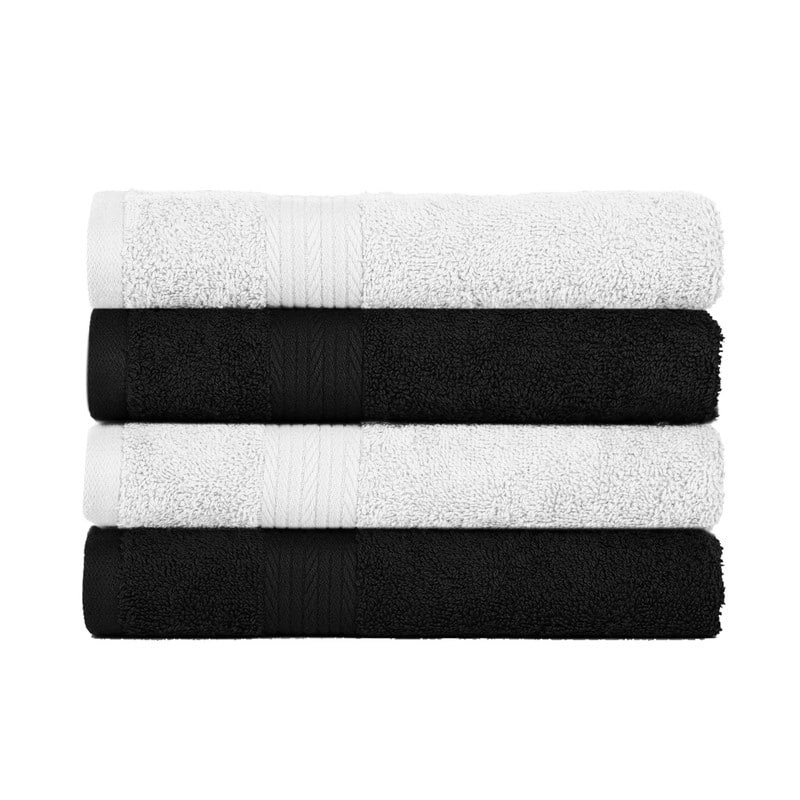 Pure Cotton 600GSM Absorbent Hand Towel 18x28 Inch by Ample Decor - Pack of 4 - White-Black