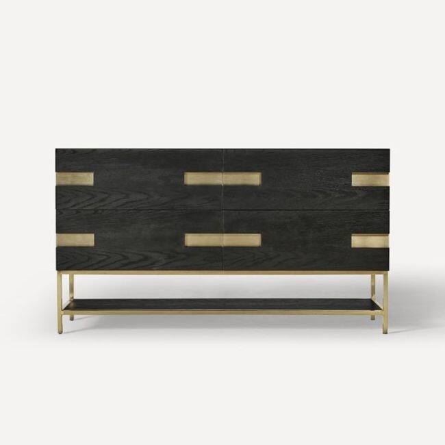 Robern CVSE60D Craft Series 60" Double Free Standing Vanity Cabinet - Matte Black Oak with Aged Brass