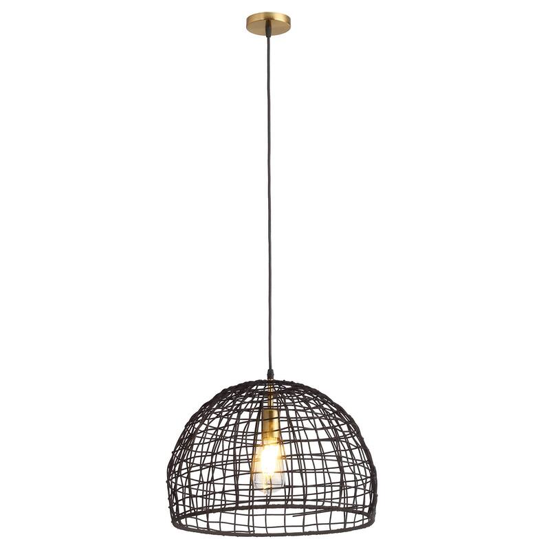Matte Black 1-Light Woven Rattan Hanging Lamp