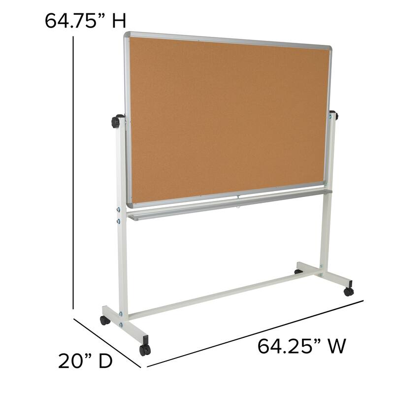 Reversible Mobile Cork Bulletin & White Board with Pen Tray