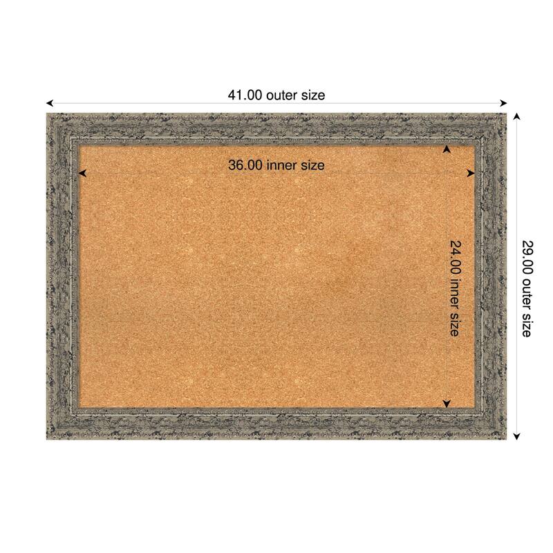 Attic Aged Silver Wood Framed Cork Board - Bulletin Board, Organization Board, Pin Board - Natural - 41 x 29 in