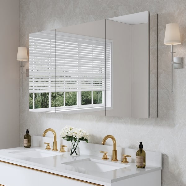 slide 2 of 55, 56''/64''W X 30''H Recessed Or Surface Wall Mount Bathroom Medicine Cabinet With Adjustable Glass Shelves 56''W,1630L-2430L-1630L