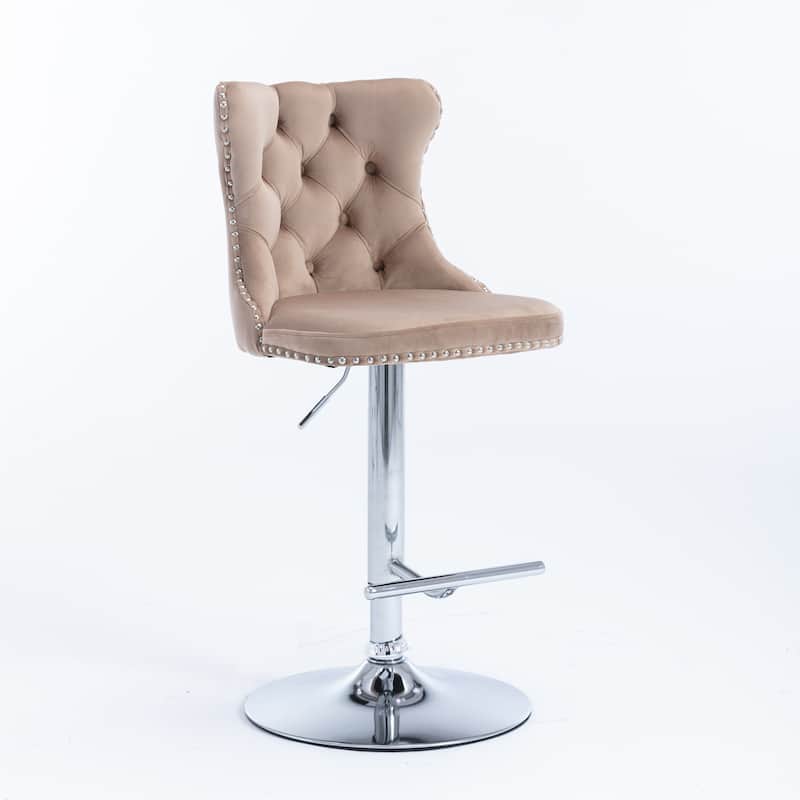 Swivel Velvet Barstools Adjusatble Seat Height from 25-33 Inch,Upholstered Chrome base Bar Stools with Backs,Set of 2