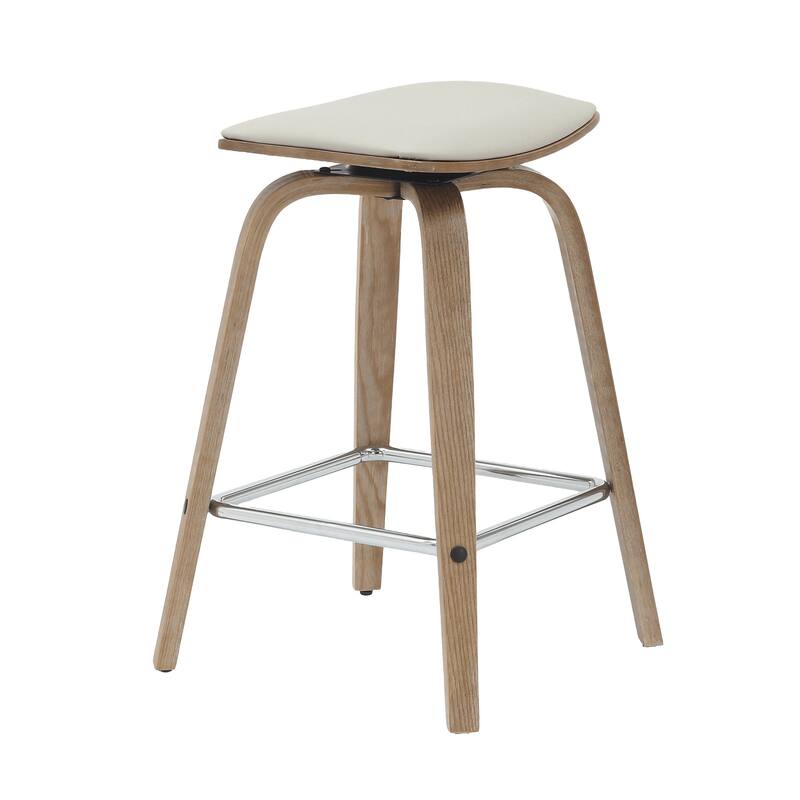 Leather Counter Stool Swivel Square Seat Poplar Wood Frame Iron Foot Rest