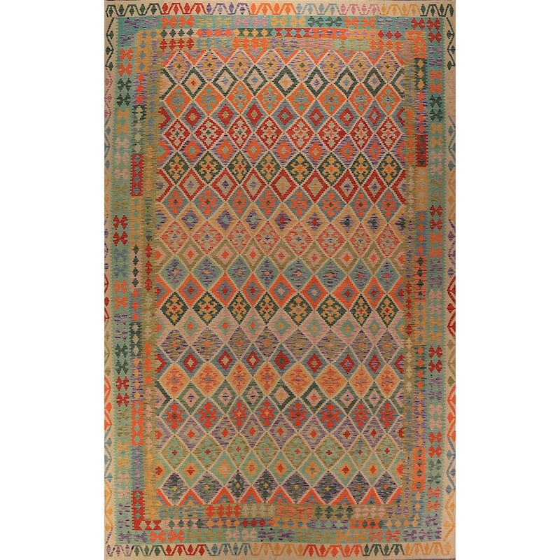 Southwestern Kilim Oriental Large Rug Hand-Woven Wool Carpet - 10'0"x 16'4"