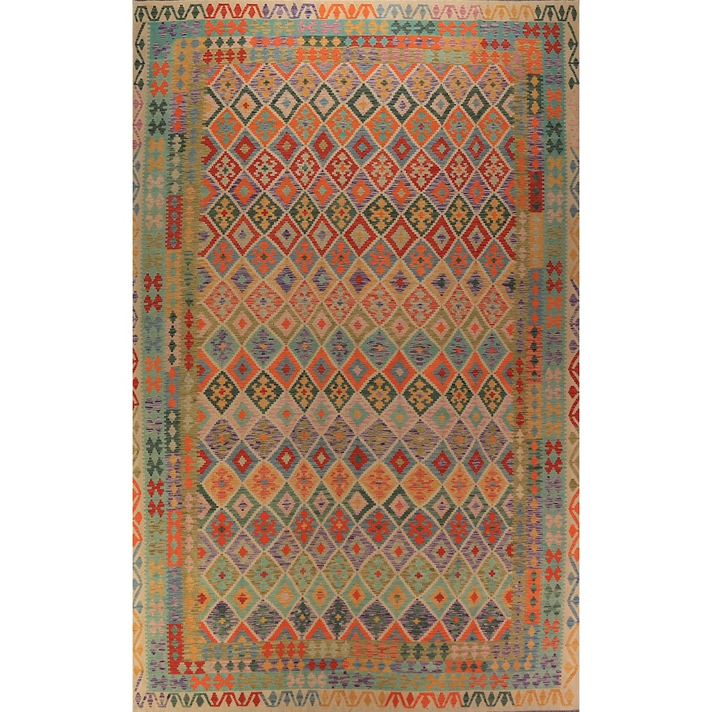 Southwestern Kilim Oriental Large Rug Hand-Woven Wool Carpet - 10'0"x 16'4"