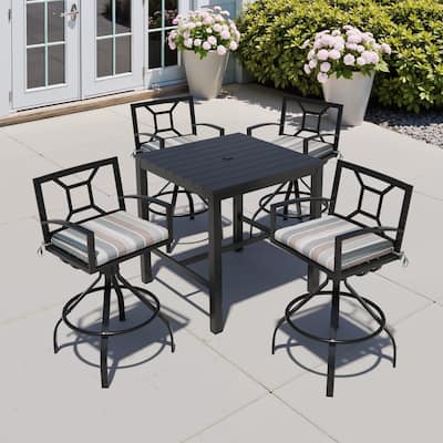 3/5-Piece Patio Bar Stool Set Swivel Aluminum Bar Stools with Sunbrella Cushion and Table Set