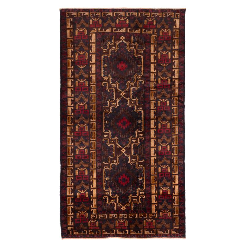 ECARPETGALLERY Hand-knotted Teimani Dark Navy, Dark Red Wool Rug - 3'11 x 7'8