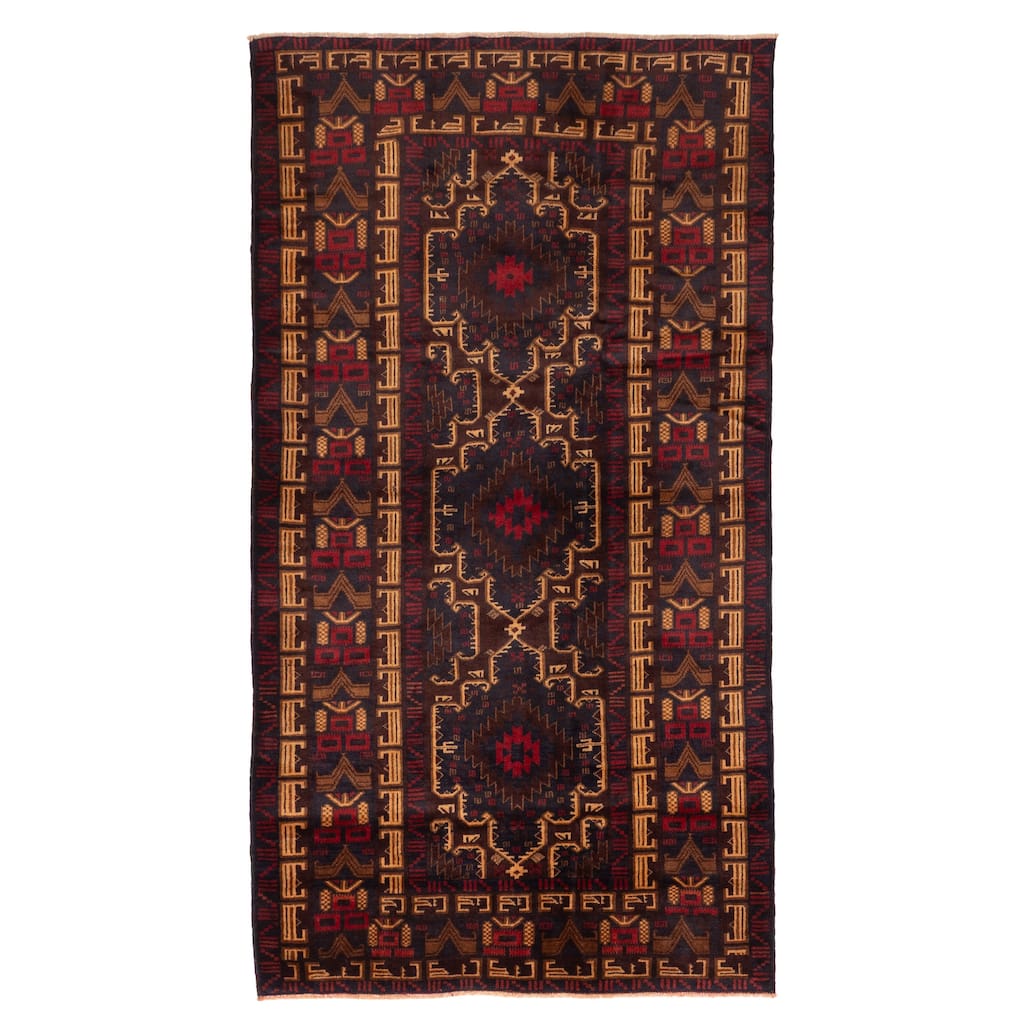 ECARPETGALLERY Hand-knotted Teimani Dark Navy, Dark Red Wool Rug - 3'11 x 7'8