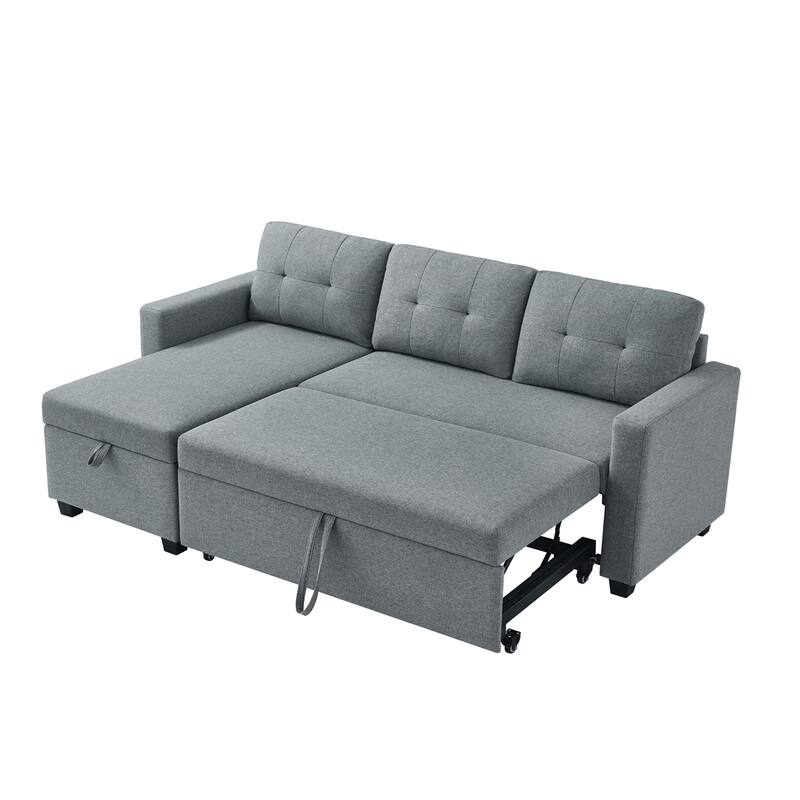Upholstered Pull Out Sectional Sofa w/Storage,Convertible Corner Couch