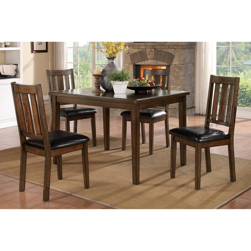 Dining Set Table with 4 Chairs Faux Leather Upholstery Wooden