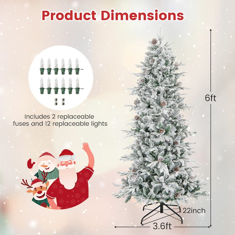 Gymax 6 FT Pre-Lit Artificial Christmas Tree Snow-Flocked Hinged Xmas