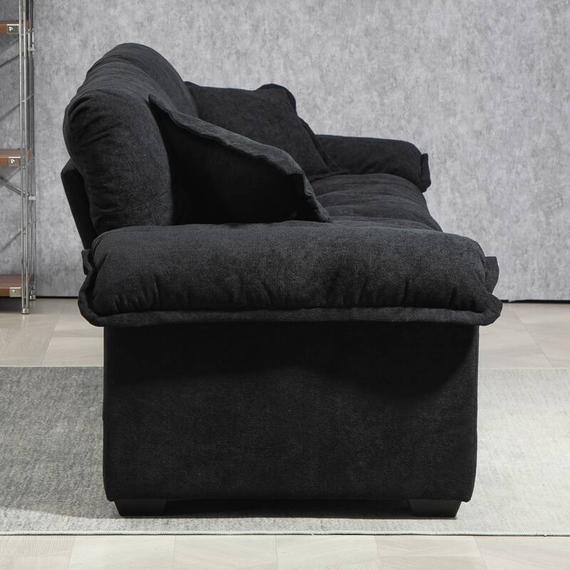 Luxurious 84" Chenille Fabric Recliner Sofa with Memory Foam and 2 Throw Pillows for Small Spaces