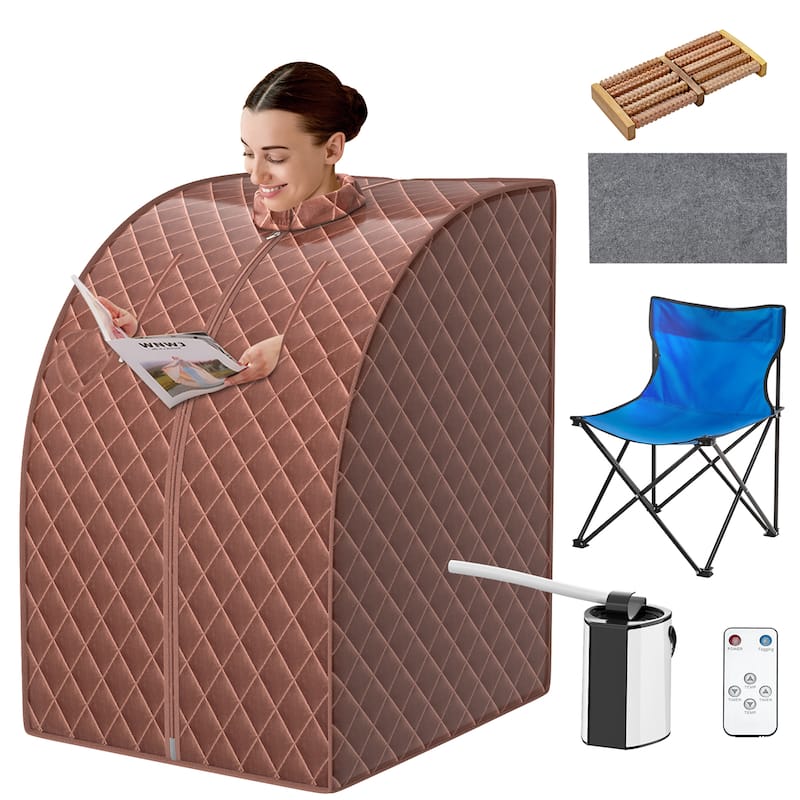 Costway Portable Steam Sauna w/ 9-gear Adjustable Temperature & Herbal - Coffee