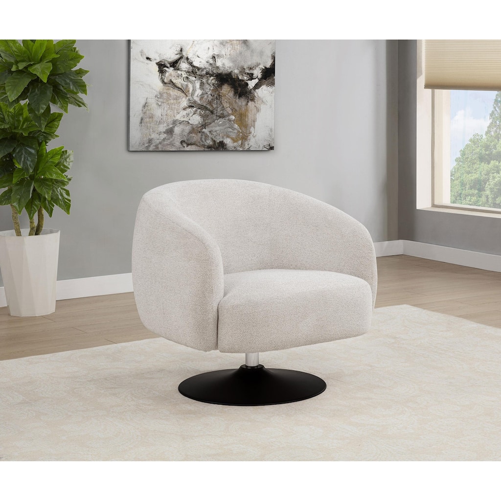 Dave Upholstered Barrel Back Swivel Club Chair Beige