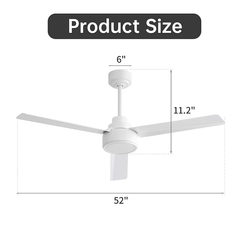 52" Ceiling Fan Without Light, 3 ABS Blades Farmhouse Ceiling Fan with Remote Control - White