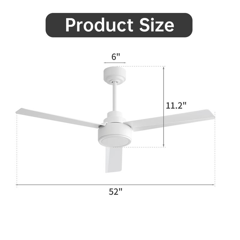 Cusp Barn 52-inch Modern Farmhouse Ceiling Fan Without Light, 6-Speed Reversible 3 ABS Blades Ceiling Fan With Remote