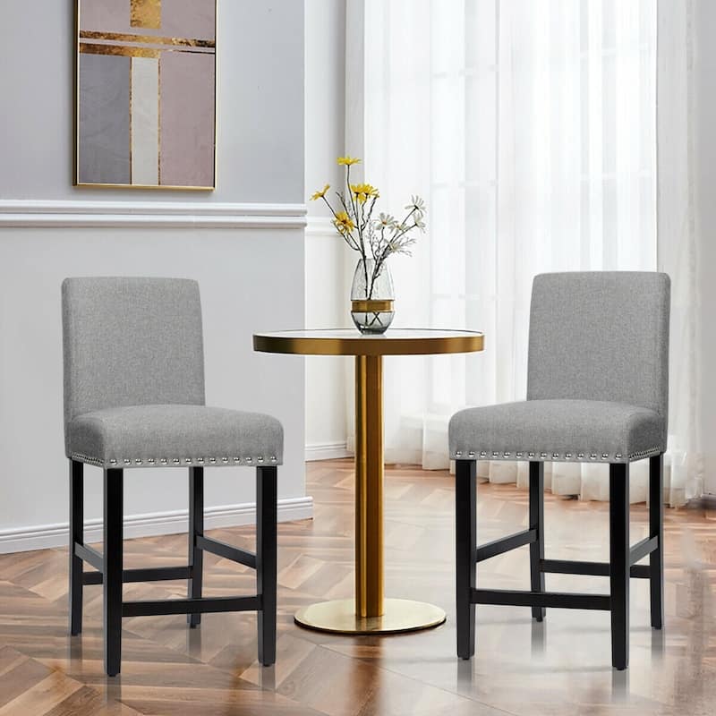 25-Inch Set of 2 Kitchen Curved Backrest Dining Chairs with Rubber Wood Legs and Adjustable Foot Pads