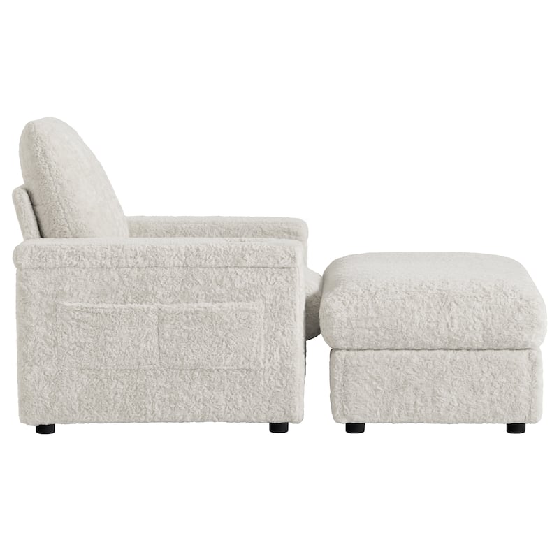 2-Piece Oversized Accent Chair & Ottoman Sets, Single Sofa Reading Couch Chaise Lounge with Storage Ottoman & Cup Holders