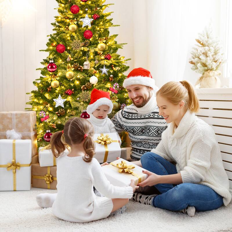 Gymax 6.5FT Pre-lit Pine Christmas Tree Snow Flocked Decoration Tree - See Details