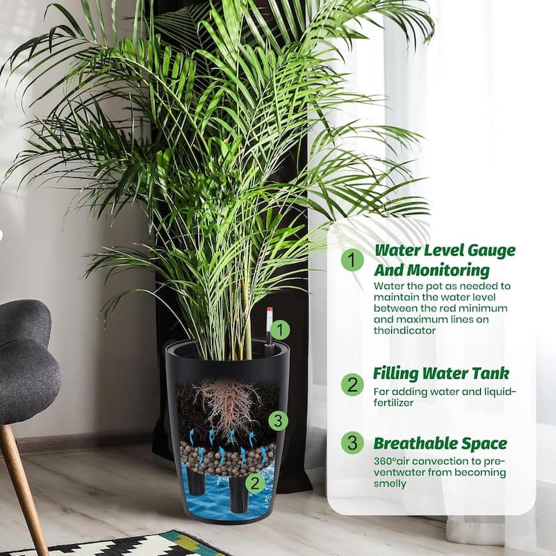 Set of 4 16" Outdoor Indoor Planter Pots with Drainage Holes for Garden, Patio, Balcony, Lounge