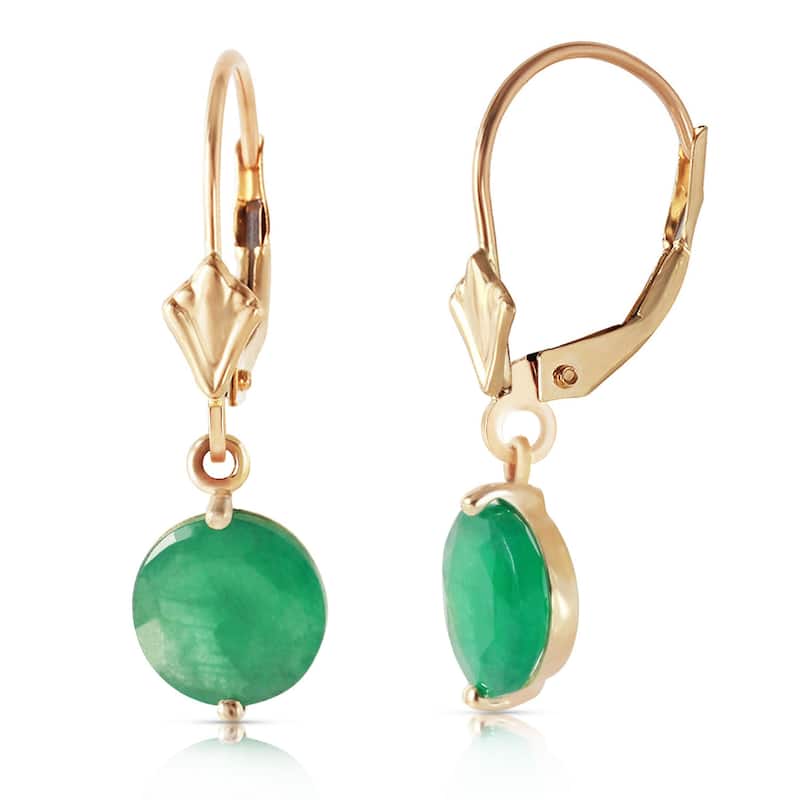 14K Solid Gold Leverback Gemstone Earrings Natural Emerald Jewelry