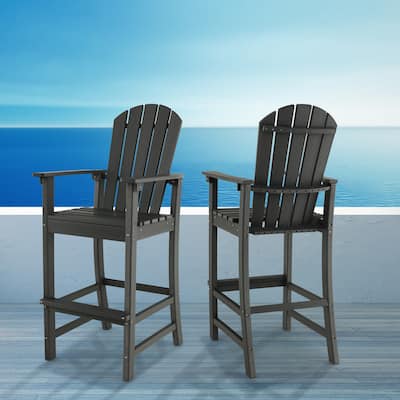 Gymax 2PCS HDPE Bar Height Stool Tall Chair Armrest Footrest All