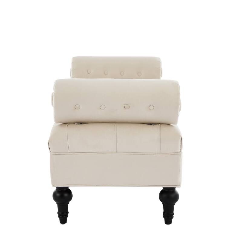 Beige Velvet Modern Ottoman Bench for Bedroom - Comfy End-of-Bed Footstool with Detachable Pillows