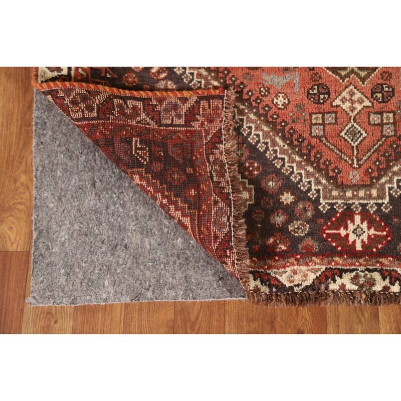 Tribal Qashqai Persian Vintage Area Rug Handmade Orange Wool Carpet - 3'8"x 5'7"