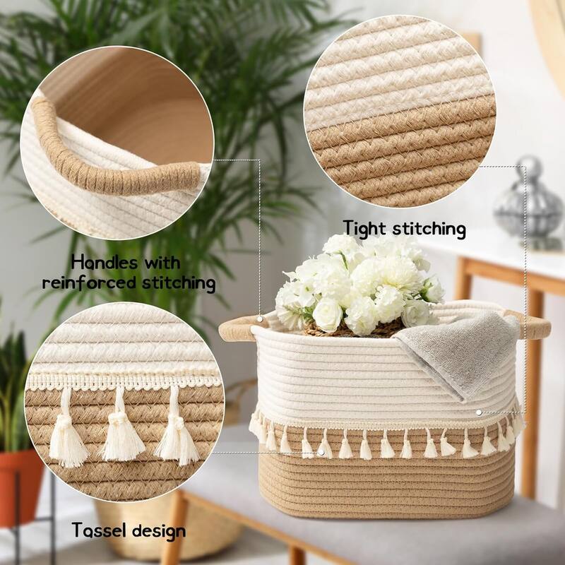 Woven Storage Bin Set of 3, Cotton Rope Basket for Storage - 14.56"D x 6.69"W x 10.63"H