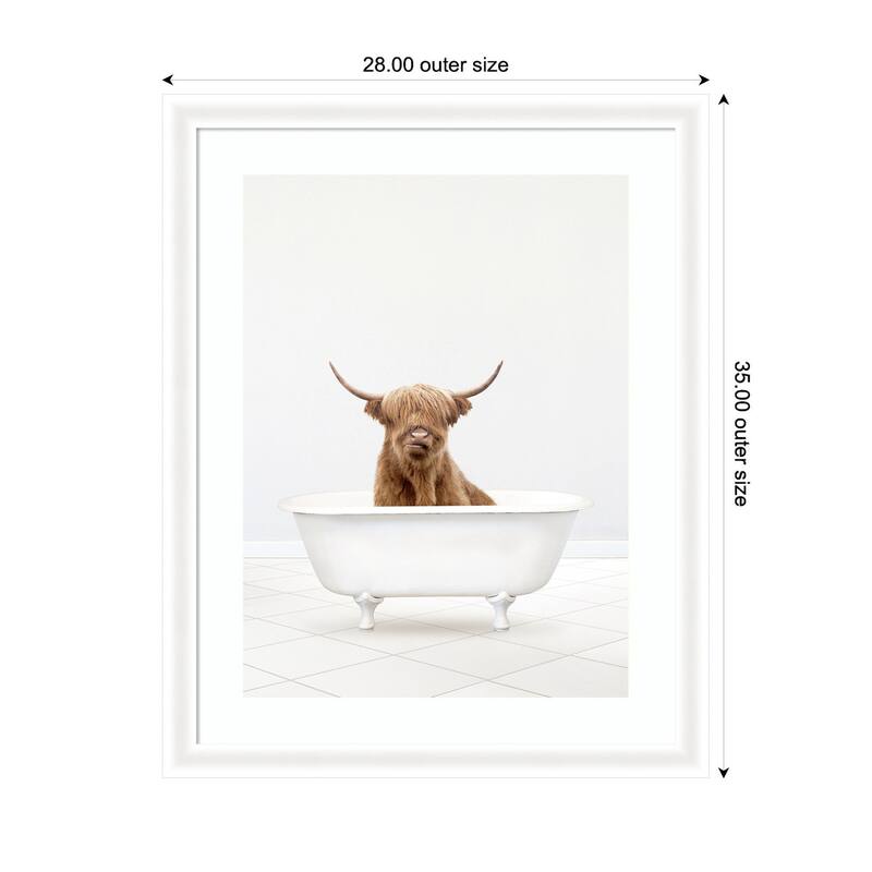 Kate and Laurel Highland Cow Solo Bathtub by Amy Peterson Framed Wall Art Print