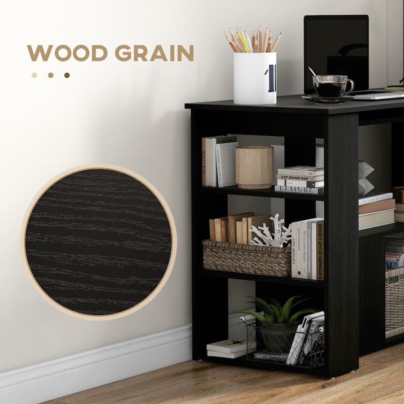 L Shaped Corner Desk, 360 Degree Rotating Home Office Desk with Storage Shelves, Writing Table Workstation