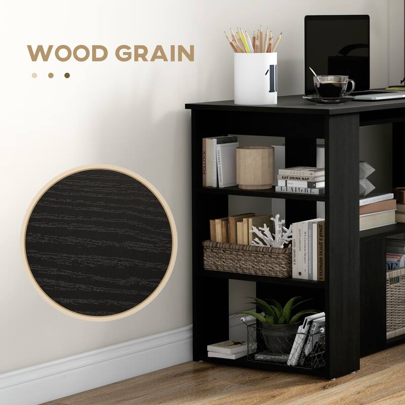 Modern L Shaped Computer Desk with 360° Rotating Support and Built In Shelves for Home Office or Bedroom
