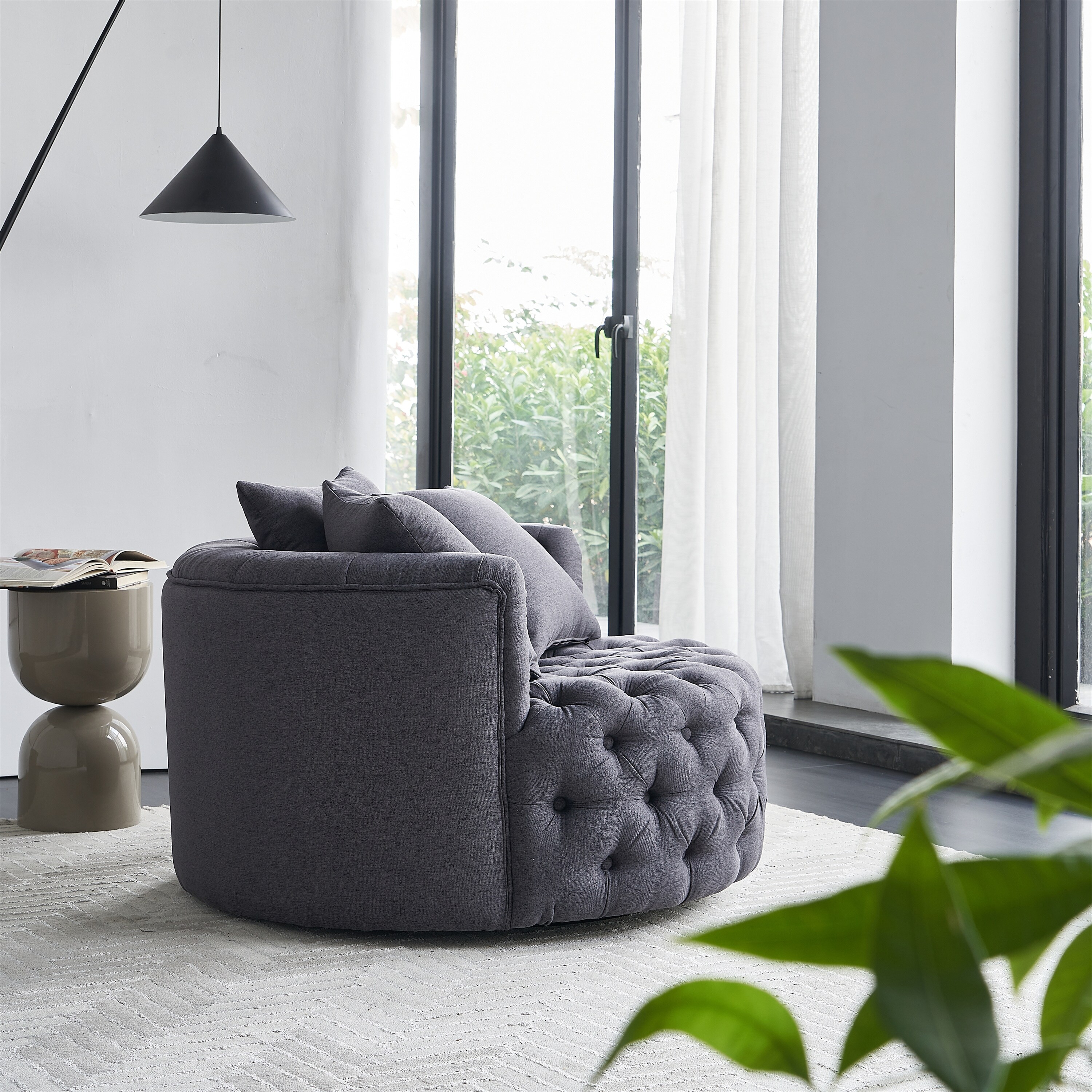 Tufted swivel deals barrel chair