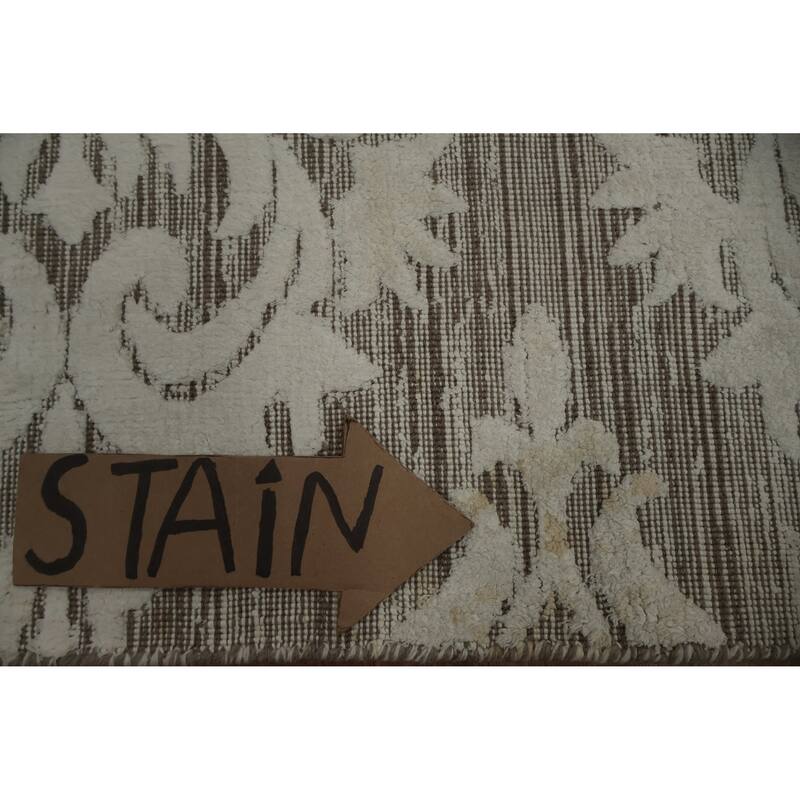 Hand Knotted Oriental 100% Wool Carpet Modern Damask Beige & Ivories Contemporary Area Rug - 8' 0'' X 5' 0''