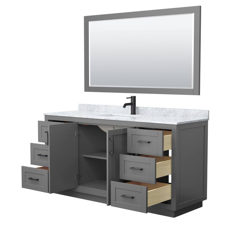 Miranda Bathroom Vanity Set, White Carrara Marble Top, 58-Inch Mirror