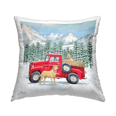 Stupell Winter Dogs Snowy Mountainside Red Truck Printed Throw Pillow by Paul Brent
