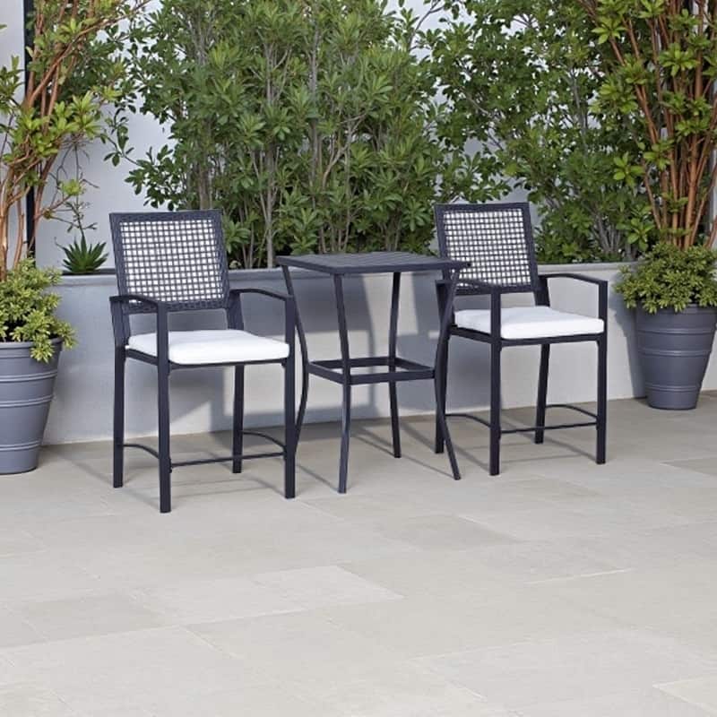 3-Piece Outdoor Rattan Wicker Bar Set with Cushioned High Chairs and Steel Frame, Weather-Resistant Patio Furniture