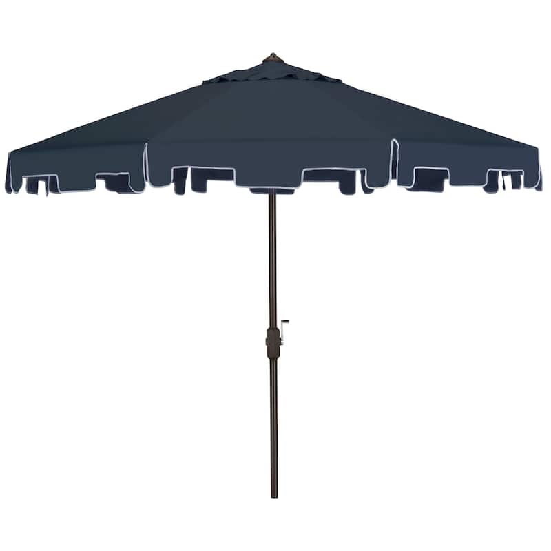 SAFAVIEH Sinica Aluminum Tilt And Crank 9-Foot Crank Market Patio Umbrella with Flap
