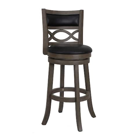 Curved Lattice Back Swivel Barstool with Leatherette Seat, Gray and Black