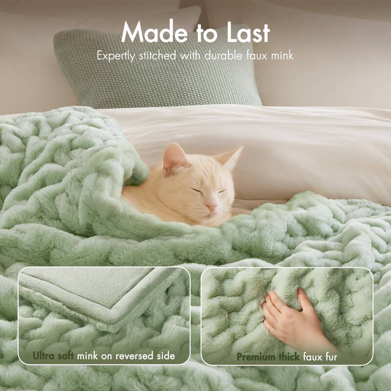 Madison Park Ruched Fur Throw
