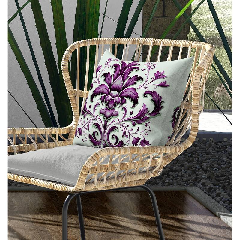 Vintage Veil Indoor/Outdoor Reversible Throw Pillow Green and Purple