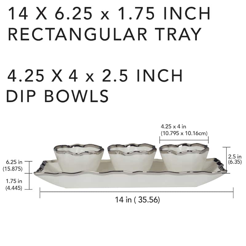 Certified International Regency Silver 4pc Tray and Condiment Bowls Set - 14" x 6.25" x 1.75"