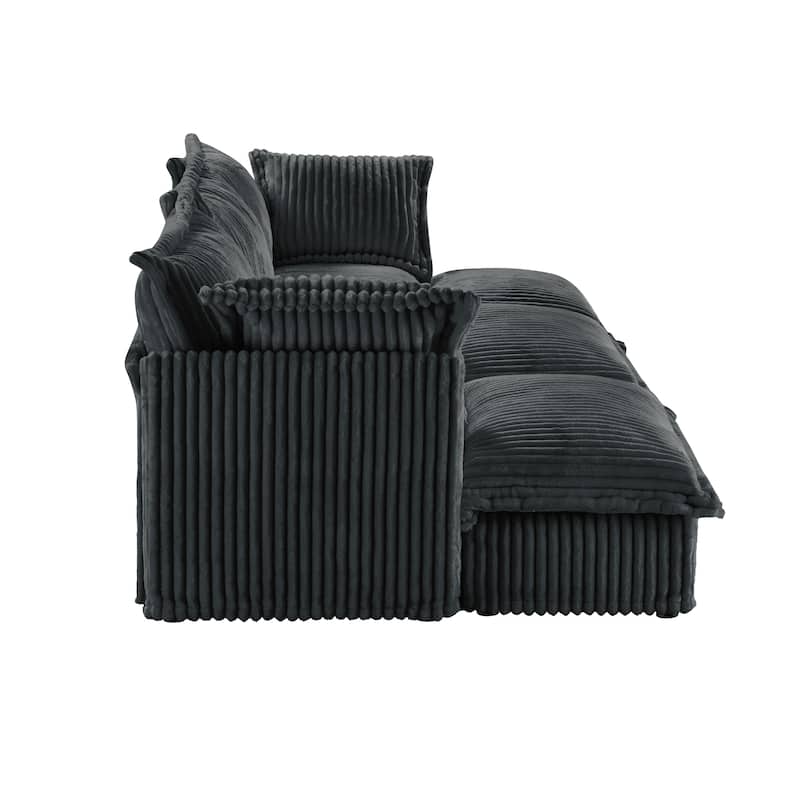 Living Room Corduroy Slipcovered 3-Seat Sofa with 3 Ottomans