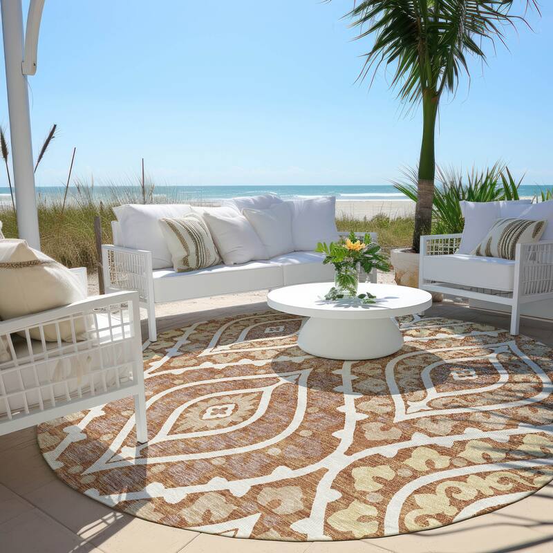 Machine Washable Indoor/ Outdoor Chantille Ttransitional Medallion Rug - Paprika - 8' x 8'