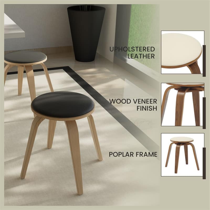 Pelya Minimalist Modern Round Counter Stool with Leather Seat & Poplar Wood Frame 360° Swivel Kitchen Bar Stool